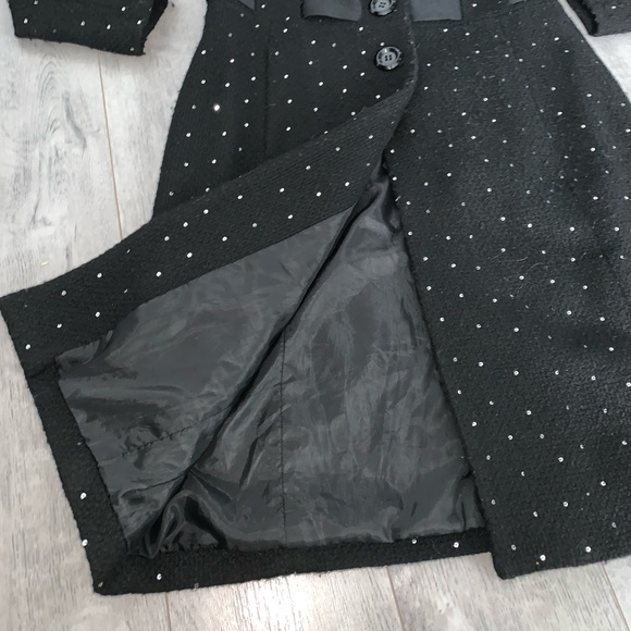 Elegant Black Sequins Wool Coat - Picture 5 of 6